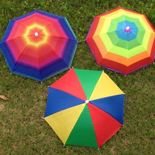 Rainbow Umbrella Hat Umbrella Wearing Head Hats Foldable Sun Shade Umbrella for Camping Fishing LX7342