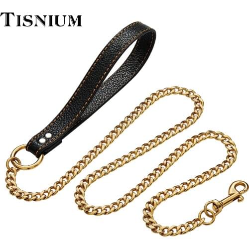 11mm Pet dog leash Gold Color dog chain Solid stainless steel dog rope pet supplies small medium large pet rope Labrador