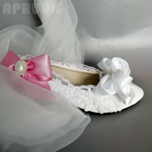 2020 new arrival flats shoes woman pink satin butterfly-knot bow flower lace flats shoes party dinner proms dress bridal shoe