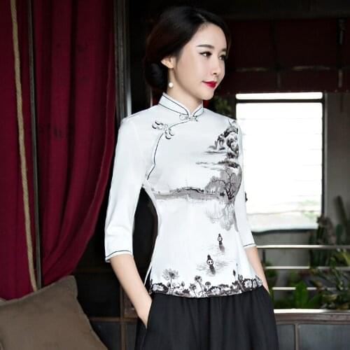 2021 Fashion Chinese Style Shirt Womens Mandarin Collar Blouse Lady Clothing Cheongsam Summer Short Qipao Dress Size