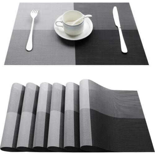 4/6/8 pcs Placemats For Dining Place Mat Washable PVC in Kitchen Accessories Tableware Cup Wine Mat Non-slip PVC Pad Black Brown