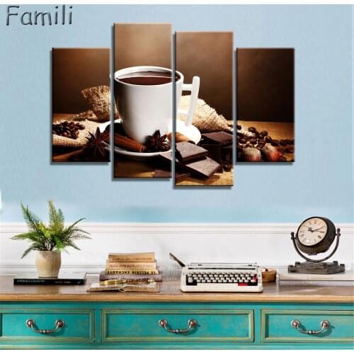 4Pieces/set Canvas Painting Coffee background Print Painting On Canvas Wall Art Picture Kitchen Home Decoration Unframed