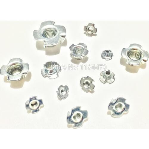 50pcs M6 Metric Zinc Plated Carbon Steel T Nuts 4 Prongs Knock In Wood Captive Nut Insert Nut Furniture Nut