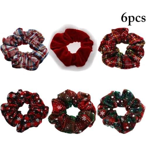 6pcs Scrunchie Velvet Plaid Snowflake Scrunchies Set Elastic Hair Bands Fashion Headband Ponytail Ties Rope Hair Accessories