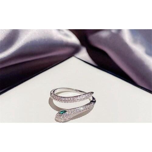 925 Sterling Silver Cubic Zircon Open Snake Charm Finger Ring For Women Girls Party Wedding Jewelry jz098