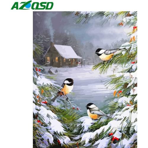 AZQSD Birds Oil Painting By Numbers Painting By Numbers Winter Animal HandPainted Drawing Kits Canvas Home Decor Gift