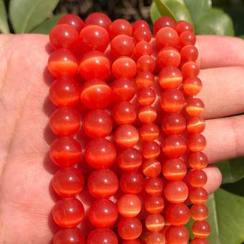 AAA+ Red Cat Eye Beads Smooth Round Loose Beads For Jewelry Making Opal Stone Diy Charm Bracelets 4/6/8/10/12mm 15inch