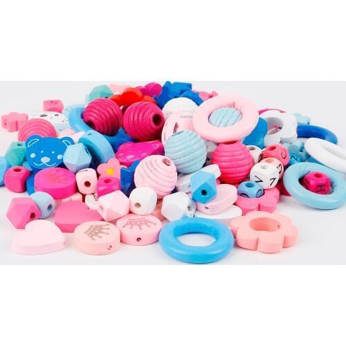 Multi-pattern Wooden Beads Mixed Color Wood Beads for DIY Baby Betis Balompie Pacifier Clip lollipop Attachment