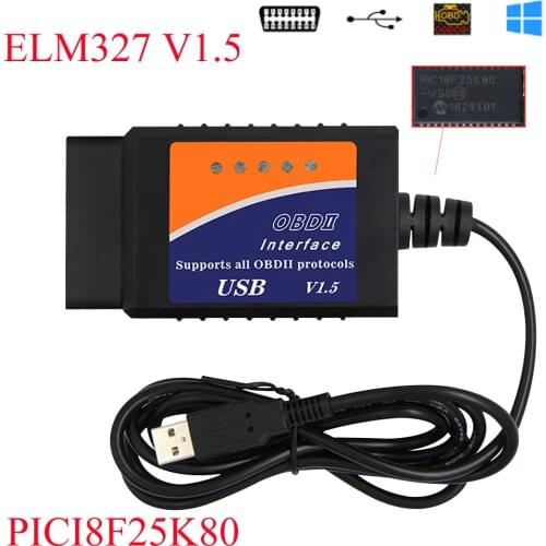 Super PIC18F25K80 ELM327 usb V1.5 OBD2 Car Diagnostic Scanner Elm327 USB Mini ELM 327 V 1.5 OBDII Diagnostic Tool for Windows