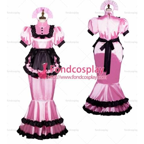 Sissy maid satin dress lockable Uniform cosplay costume Tailor-made[G3761]