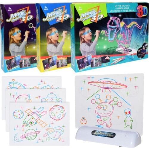 3D Neon LED Glow Drawing Board Kid Light Drawing Pad Doodle Board W/Through Glassesz Surface &Stand 4 Fluorescent Markers