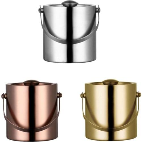 3L Double Thermal Insulation Bucket, Bar and KTV Beer and Wine Chilling Bucket with Lid, Champagne/ Golden / Silver