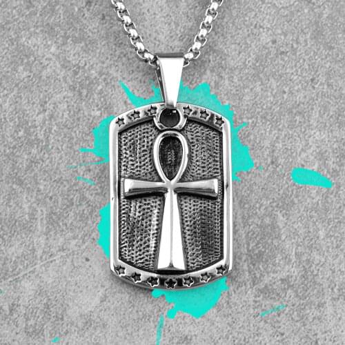 Egyptian Cross RetroTag Stainless Steel Men Necklaces Pendants Chain Punk for Boyfriend Male Jewelry Creativity Gift Wholesale