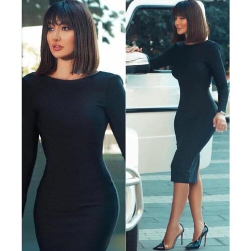 Elegant Bodycon Long Sleeve Stretchy Evening Dresses Short O-Neck Zipper Back Middle East Abendkleider Robes de Soirée for Women