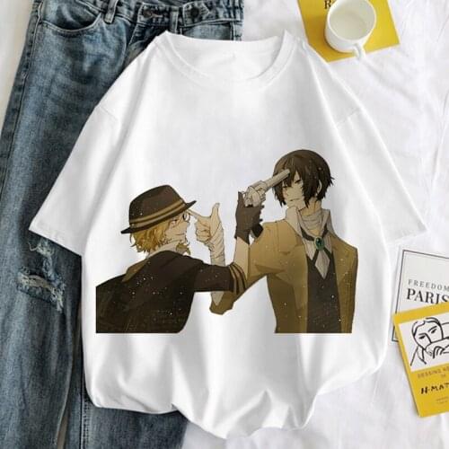 Bungo Stray Dogs Graphic Print T-shirt Women Harajuku Aesthetic White Top Casual Tshirt Tee Japan Anime Style Y2k Female T Shirt