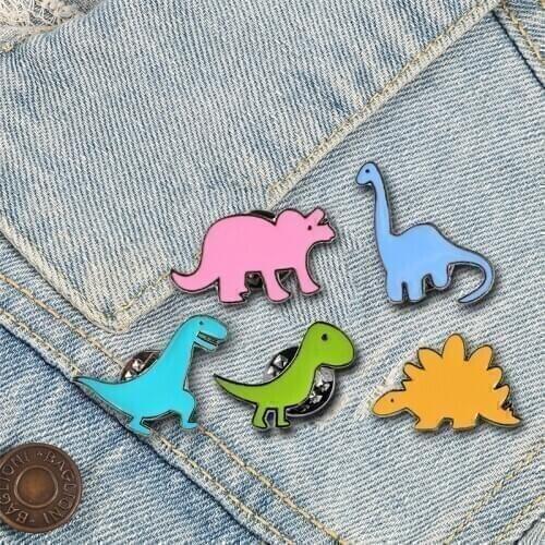 Kawaii Dinosaur Brooch Cute Beast Wild Animal Enamel Pins BackPack Clothes Lapel Pin Button Metal Badge Cartoon Jewelry for Kids