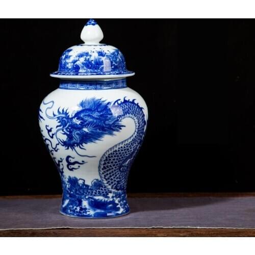 Jingdezhen Ceramic temple jar Ornaments Blue And White Porcelain Ginger jar Glaze Storage pot Porcelain Jar With Lid