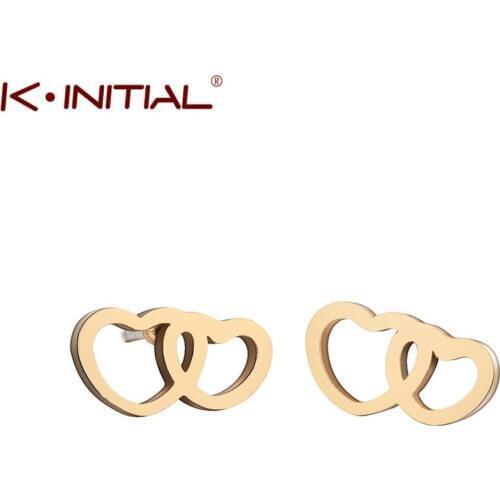 Kinitial Stainless Steel Heart Stud Earrings for Women Girls Best Christmas Party Love Double Hearts Earring Gift Drop Shipping
