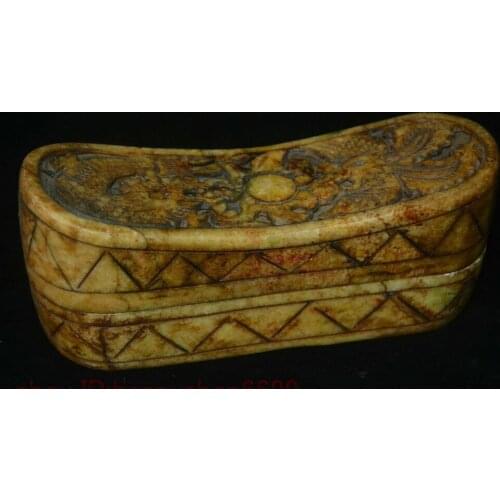 China Dynasty Jade Stone Dragon Phoenix Storage Jewelry Box Pillow Statue 9 inch