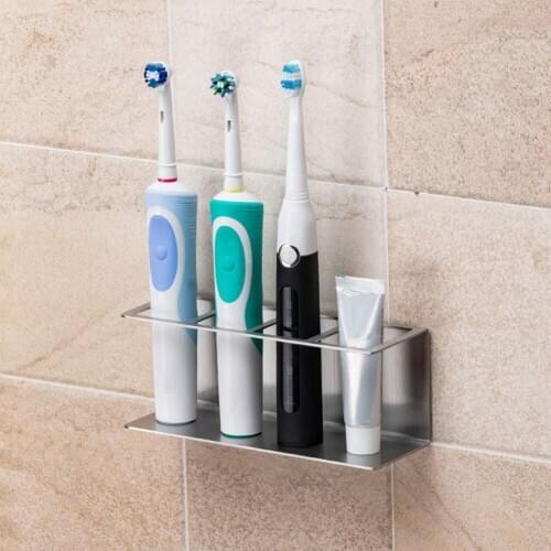 Home Space Saving Silver Toothbrush Holder Durable No Drilling Rustproof Hotel Bathroom Waterproof Wall Mounted Stainless Steel