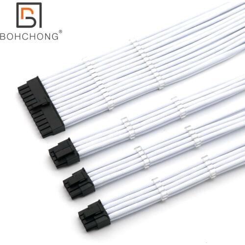 Basic Extension Cable Kit 4mm PET 1pcs 24Pin ATX 1pcs CPU 8Pin 4+4Pin 2pcs GPU 8Pin 6+2Pin PCI-E Power Extension Cable