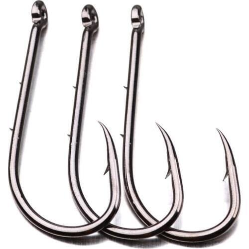 10 PCS / lot Barbed High-Carbon Steel Fishing Hooks Black Color Jig-head Handles Barbed Hook for Soft Worm Bass Carp Fishing