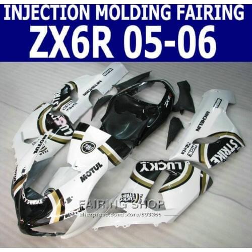 Best Fairing kit ZX6r 05 06 2005 2006 (Lucky white ) Fairings For Kawasaki Ninja +EMS free v69