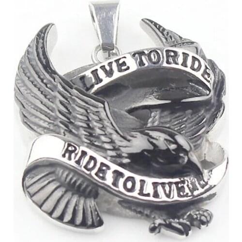 Punk Cool Mens Black & Silver color Live to Ride Hawk Eagle 316L Stainless Steel Pendant