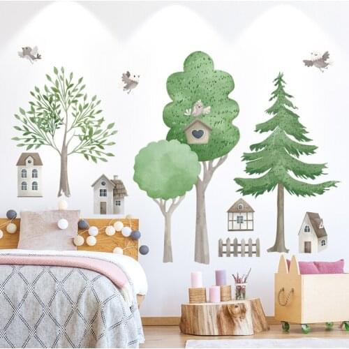 Green Forest Tree Wall Stickers Bedrooom Living Room Wall Decoration Creative Self-adhesive Wallpaper Mural Pegatinas De Pared