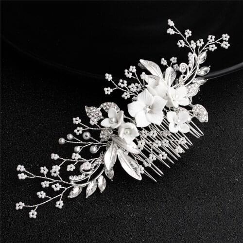 OKILY Luxury Handmade Beads Wedding Bridal Haircomb Accessories for Women Ceramics Flower Hairpins Party Banquet Jewelry