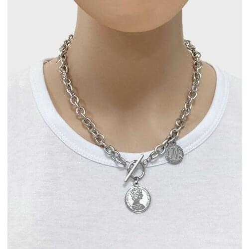 Titanium Steel Necklace Bracelet Hip Hop Punk Heavy Industry OT Buckle Stainless Steel Necklace