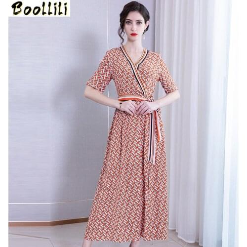 Boollili Real Silk Dress Women Spring Summer Dress Korean Fashion Beach Dress Elegant Vintage Party Dress Vestidos Mujer