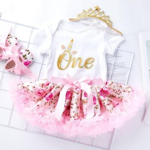 Baby Girls Birthday Baptism 0-24 Months Clothes Set Fashion Lovely Cute Princess First Birthday Clothing 4Pcs Kids Girl Clothing
