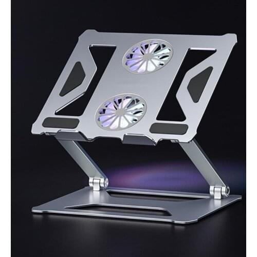 Adjustable Table Laptop Holder Stand Double Cooling Fan Desk Aluminum Foldable Base Support Notebook Macbook Air Pro Computer