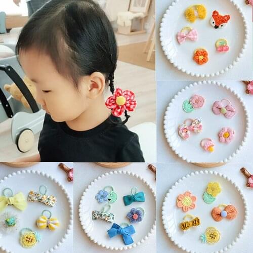 Baby Toddlers Girls Hair Ring Ties 10pcs/Set Flora Bows Stripe Star Hair Rope for Kids Animal Fruit Elastic Hair Bands Headdress