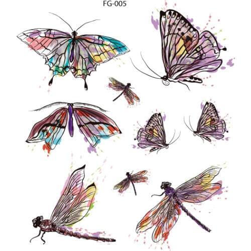 Rocooart Colorful Glitter Dragonfly Flash Tatuagem Body Art Fake Tattoo For Woman Waterproof Temporary Tattoo Stickers Tatouage