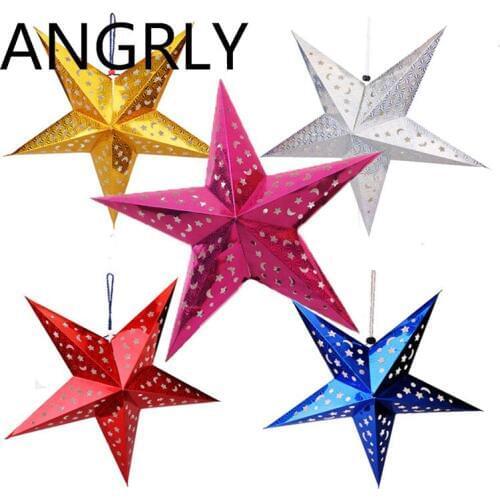 ANGRLY Christmas Hollow-pointed Star Three-dimensional Laser Paper Kindergarten Ceiling Christmas Decorations for Home Wedding