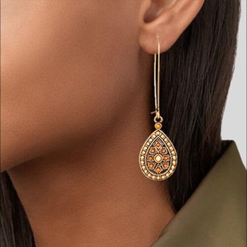 Vintage Indian Tribal Green Resin Dangle Earrings Bohemian Big Long Hollow Drop Earrings For Women 2019 Hippie Jewelry O5E680