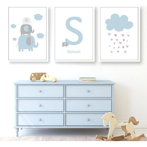 Blue Elephant Personalized Baby Name Custom 5d Diamond Painting Home Decor Cross Stitch Kits Diamond Mosaic Embroidery Full