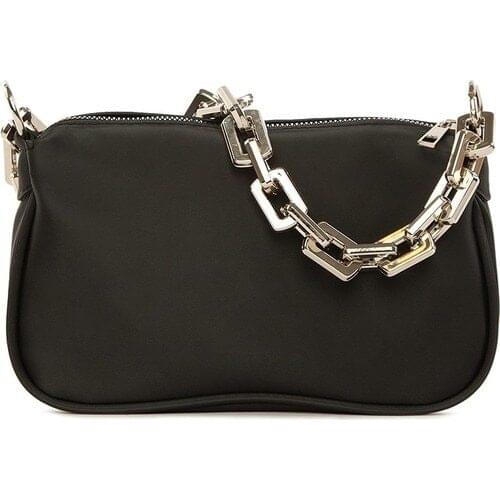 Bagmori Black Plastic Chain Satin Baguette Bag