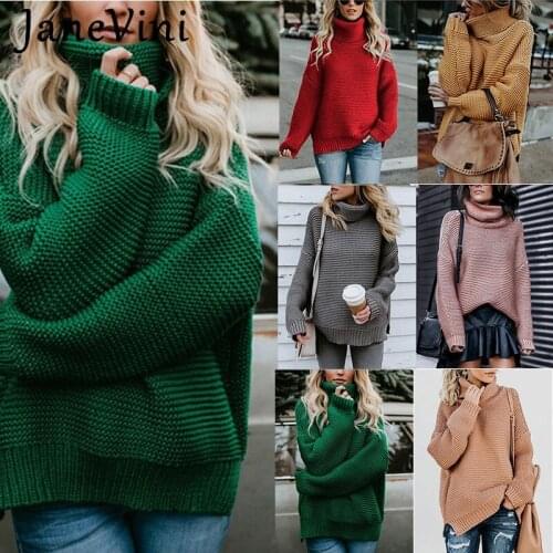 JaneVini Casual Thick Women Turtleneck Sweater Pullover Oversize 2021 New Autumn Winter Female Loose Green Sweaters Jumper Tops