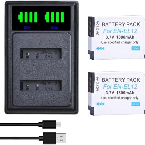 Tectra EN-EL12 Replacement Battery Akku+USB Dual Charger with Type C Port for Nikon Coolpix S9700 S9500 S9400 S9300 S9100 S8200
