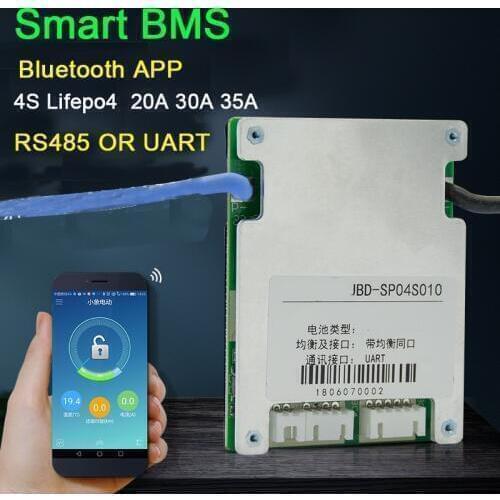 Smart 4S 12V 20A 30A 35A Lifepo4 lithium battery protection board balance bms system Bluetooth APP RS485 UART software monitor