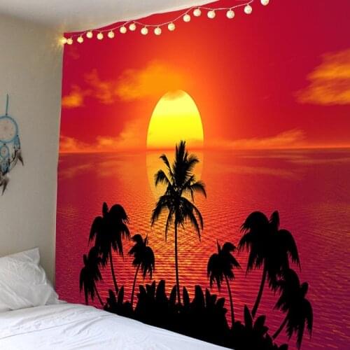 High Quality Tropical Leaf Tapestry Wall Hanging Island Sunset Scenery Tapestry Decoration