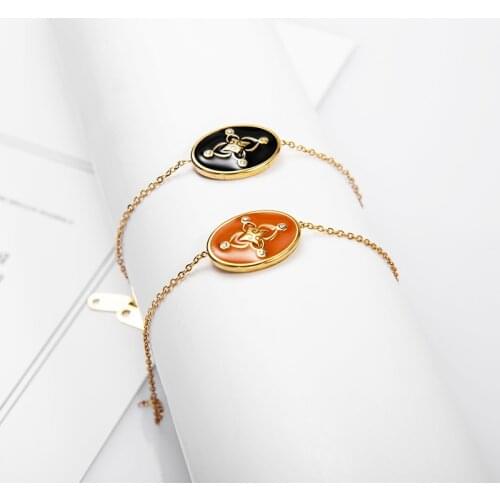 Wild & Free New Gold Chain Bracelets For Women Stainless Steel Black Enamel Leaf Oval Shape Bangles Jewelry Wedding Gift