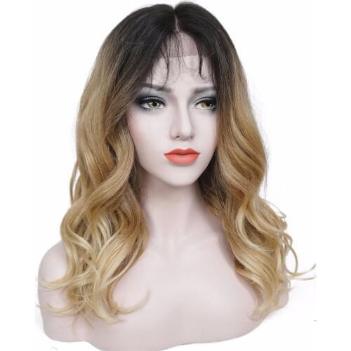 StrongBeauty Womens Synthetic Lace Front wig Hair Dark Roots Strawberry Blonde Ombre Natural Wave Long Hairstyle Wigs