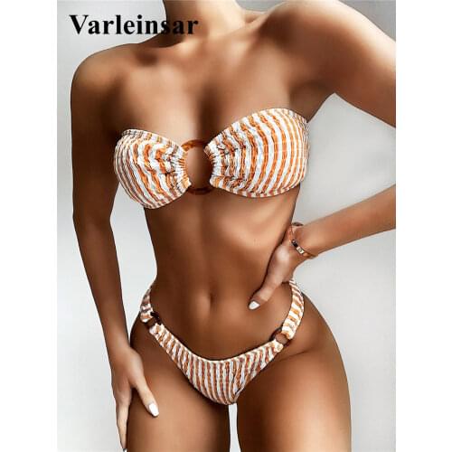 Wrinkled Leopard Brazilian Bikini Women Swimwear Female Swimsuit Two-pieces Bikini set Bandeau Bather Bathing Suit Swim V1706