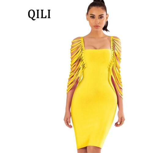 QILI White Black Yellow Pink Dress Hollow Out Cut Out Flare Sleeve Bodycon Dresses Square Collar Solid Summer Dress For Women