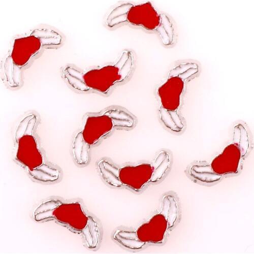 20Pcs/Lot F163 Metal Enamel Angel Wing Heart Love FLoating Charms Finding Locket Diy Jewelry