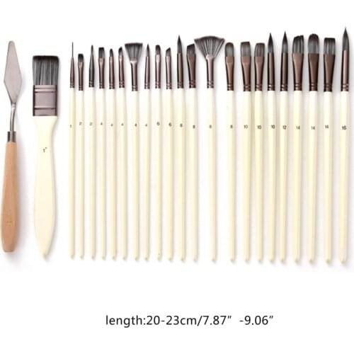 24pcs/set Nylon Hair Wooden Handle Watercolor Paint Brushes Pen Scraper Scrubbing Brush Set